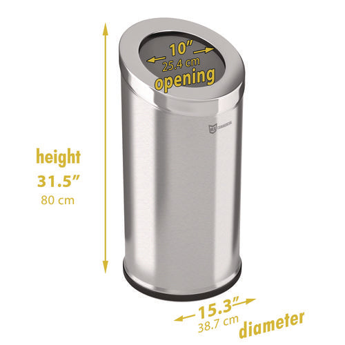 HLS Commercial Beveled Open Top Trash Can 15 Gal Stainless Steel Silver