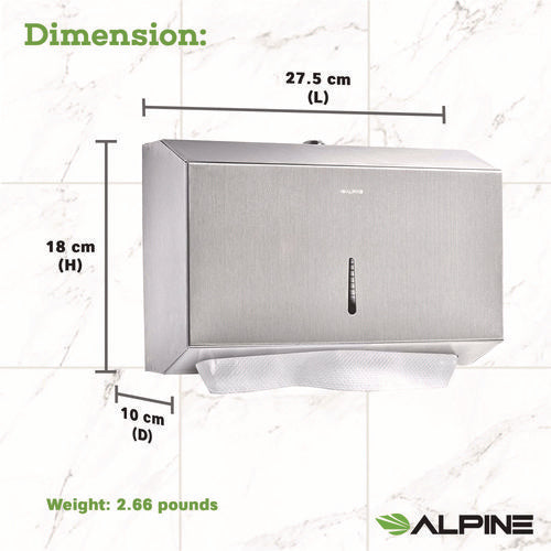 Alpine Industries Horizontal C-fold/multi-fold Paper Towel Dispenser 7.08x3.93x10.82 Brushed Nickel