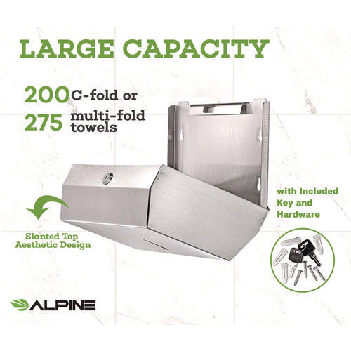 Alpine Industries Horizontal C-fold/multi-fold Paper Towel Dispenser 7.08x3.93x10.82 Brushed Nickel