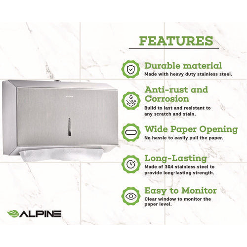 Alpine Industries Horizontal C-fold/multi-fold Paper Towel Dispenser 7.08x3.93x10.82 Brushed Nickel
