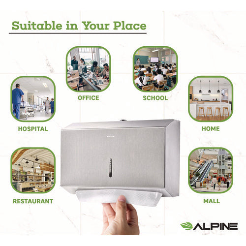 Alpine Industries Horizontal C-fold/multi-fold Paper Towel Dispenser 7.08x3.93x10.82 Brushed Nickel
