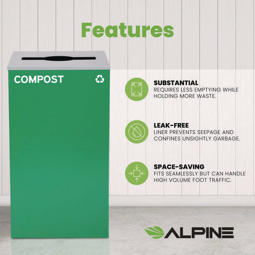 Alpine Industries 29 Gallon Trash/recycling Cans Steel Green Compost Can With Mixed Lid