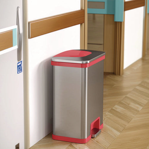 HLS Commercial Step Pedal-sensor Trash Can 13 Gal Plastic/stainless Steel Silver/red