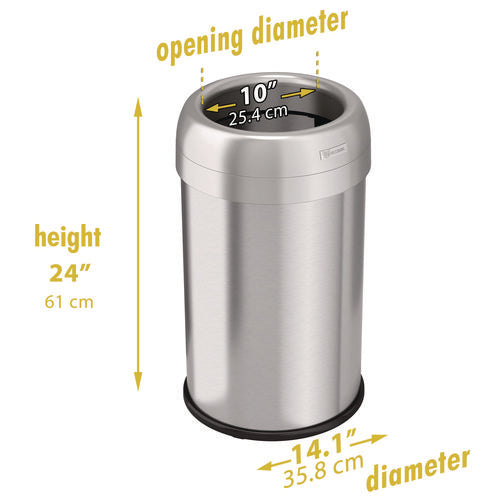 HLS Commercial Open Top Trash Can 13 Gal Plastic/stainless Steel Silver