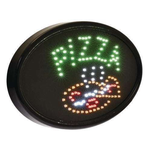 Alpine Industries Led Oval Pizza Sign 23x14 Black Frame Green/orange/red/white Graphics