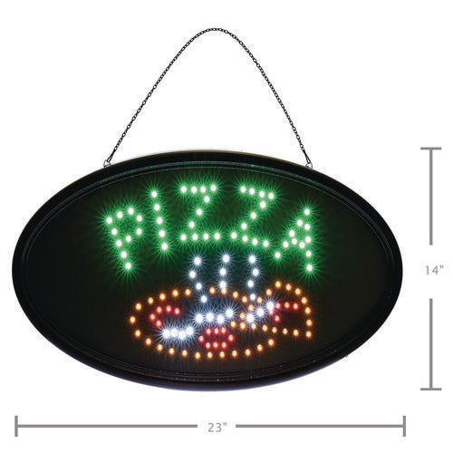 Alpine Industries Led Oval Pizza Sign 23x14 Black Frame Green/orange/red/white Graphics