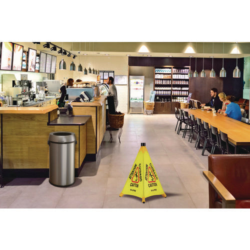Alpine Industries Tri-fold Multi-lingual Pop-up Wet Floor Sign 2.95x2.55x20 Yellow