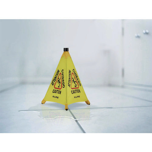 Alpine Industries Tri-fold Multi-lingual Pop-up Wet Floor Sign 2.95x2.55x20 Yellow