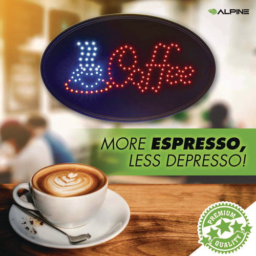 Alpine Industries Led Oval Coffee Sign 23x14 Black Frame Blue/red Graphics