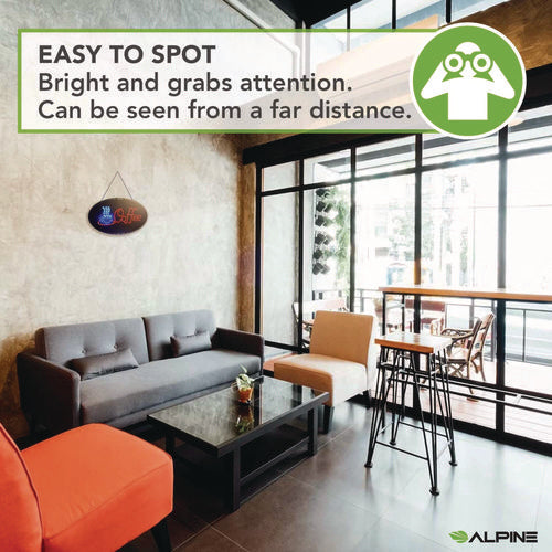 Alpine Industries Led Oval Coffee Sign 23x14 Black Frame Blue/red Graphics