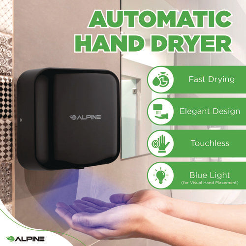 Alpine Industries Hemlock Commercial Automatic 120v Hand Dryer 6.69x11.41x12.31 Stainless Steel Black