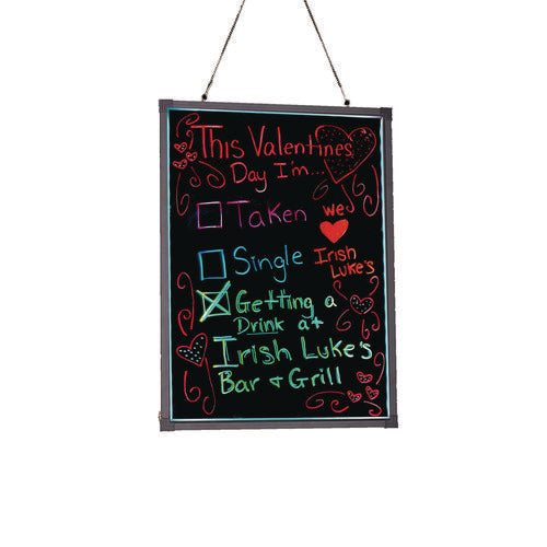 Alpine Industries Led Illuminated Hanging Message Writing Board 23.6"x31.5" Black Surface Black Aluminum Frame