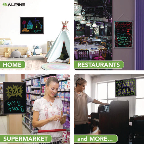 Alpine Industries Led Illuminated Hanging Message Writing Board 23.6"x31.5" Black Surface Black Aluminum Frame