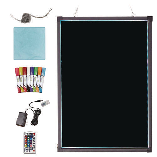 Alpine Industries Led Illuminated Hanging Message Writing Board 23.6"x31.5" Black Surface Black Aluminum Frame