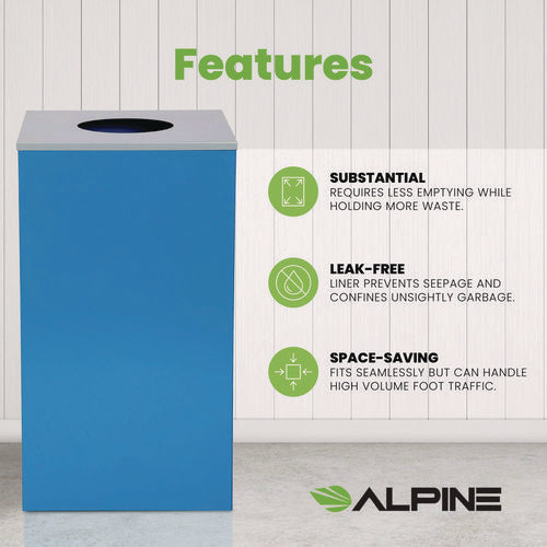 Alpine Industries 29 Gallon Trash/recycling Cans Steel Blue Can With Circle Lid