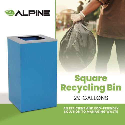 Alpine Industries 29 Gallon Trash/recycling Cans Steel Blue Can With Square Lid