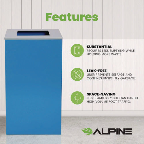 Alpine Industries 29 Gallon Trash/recycling Cans Steel Blue Can With Square Lid