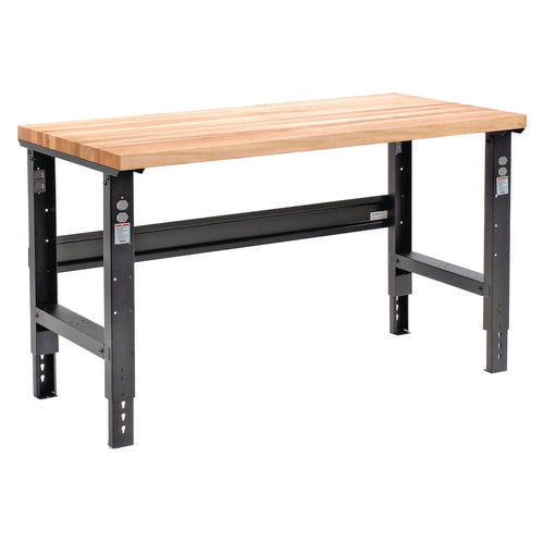 Global Industrial Standard Duty Butcher Block Top Adjustable Height Workbench 2000 Lbs 60x30x30.88 To 36.88 Birch/black
