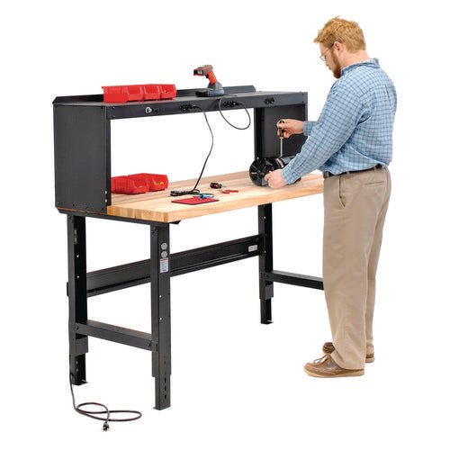 Global Industrial Standard Duty Butcher Block Top Adjustable Height Workbench 2000 Lbs 60x30x30.88 To 36.88 Birch/black