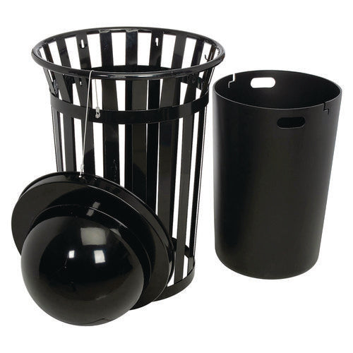 Global Industrial Outdoor Slatted Steel Trash Can Dome Lid 36 Gal Black