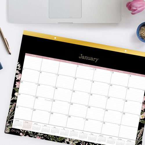 Blue Sky Neveah Monthly Desk Pad Calendar Floral Artwork 22"x17" White/black/pink Sheets Gold Headband 12-month (jan-dec): 2025