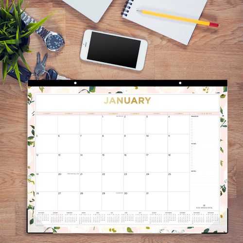 Blue Sky Day Designer Coming Up Roses Monthly Desk Pad Calendar Floral Artwork 22x17 Cream/blush Sheets 12-month (jan-dec): 2025