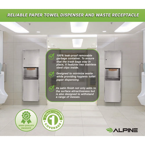 Alpine Industries Stainless Steel Recessed Paper Towel Dispenser With Waste Receptacle 56x4x17