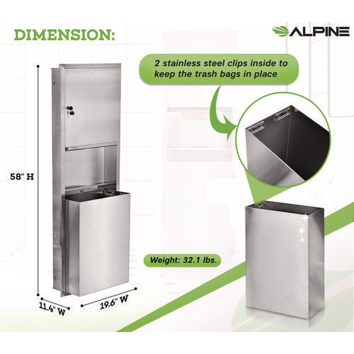 Alpine Industries Stainless Steel Recessed Paper Towel Dispenser With Waste Receptacle 56x4x17