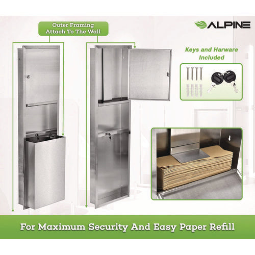Alpine Industries Stainless Steel Recessed Paper Towel Dispenser With Waste Receptacle 56x4x17