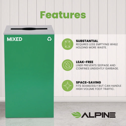 Alpine Industries 29 Gallon Trash/recycling Cans Steel Green Mixed Recycling Can With Mixed Lid