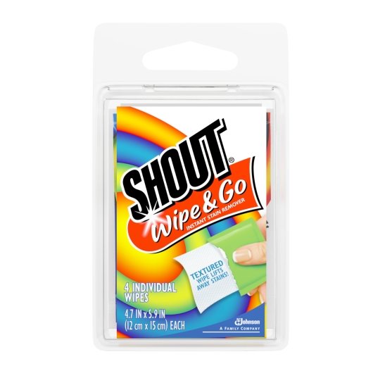 Shout Laundry Wipes Trial Size 4 Pack-4 Count-24/Case