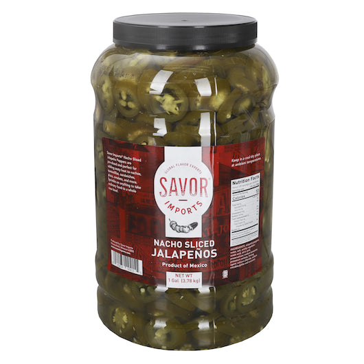 Savor Imports Nacho Sliced Green Jalapeno Peppers-1 Gallon-4/Case