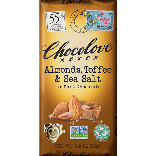 Chocolove Almonds Toffee Sea Salt Dark Chocolate-3.2 oz.-12/Box-12/Case