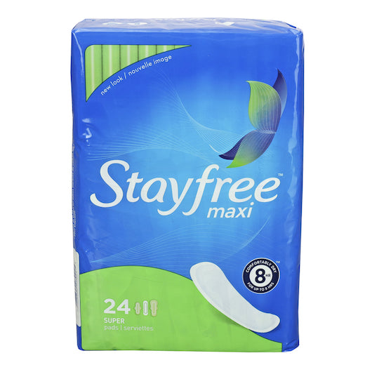 Stayfree Maxi Pads Super-24 Count-6/Case