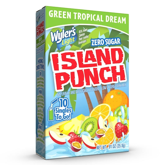 Wylers Light Island Punch Green Tropical Dream Drink Mix Singles To Go-10 Count-12/Case