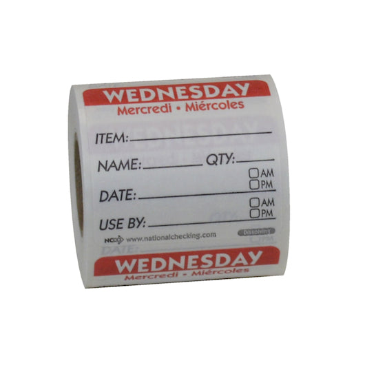 National Checking Dissolving 2"X2" Labels Wednesday-1 Roll-250/Box-1/Case