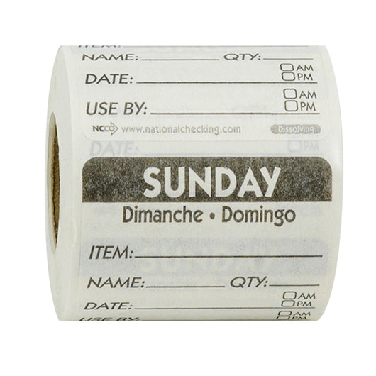 Ncco Trilingual Dissolvable Labels Sunday 2"X2" Item-Date-Use By-250 Each