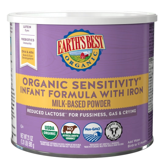 Earth's Best Organic Sensitivity Non-Gmo Milk-Based Powder Infant Formula Can With Iron-21 oz.-4/Case