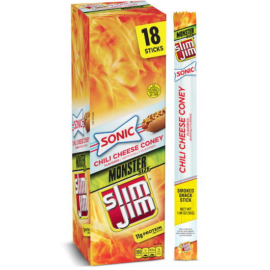 Slim Jim Monster Meat Stick Chili Cheese Coney-1.94 oz.-18/Box-6/Case
