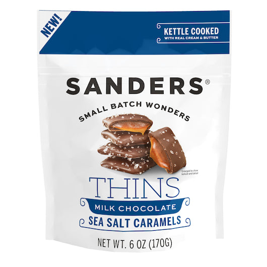 Sanders Milk Chocolate Sea Salt Caramel Thins-6 oz.-6/Case