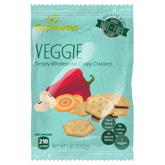 Appleways Whole Grain Veggie Crackers Individually Wrapped-1.85 oz.-180/Case