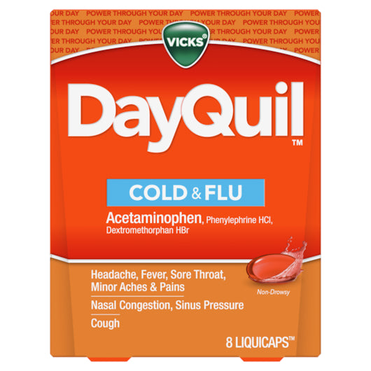 Vicks Dayquil Cold & Flu Liquid Caps-8 Count-6/Box-4/Case