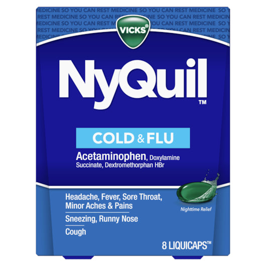Vicks Nyquil Cold Flu Congestion Medicine-8 Count-6/Box-4/Case