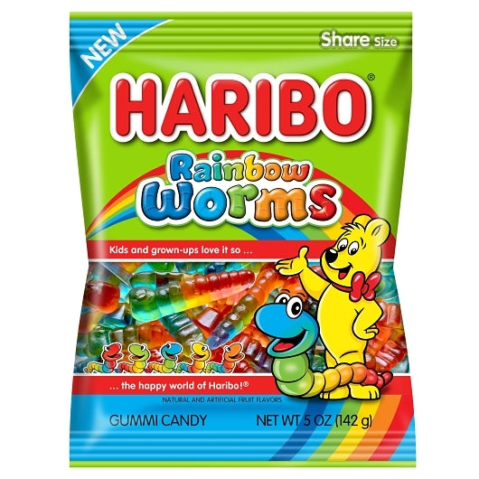 Haribo Rainbow Gummy Worms-5 oz.-12/Case