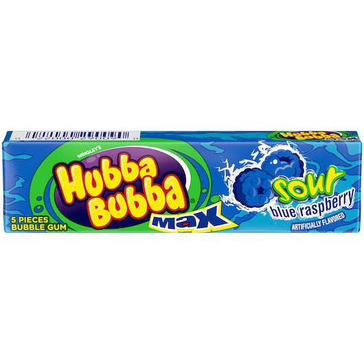 Hubba Bubba Sour Blue Raspberry Singles-5 Piece-18/Box-8/Case