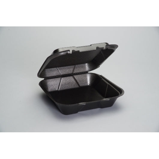 Genpak 9.25 Inch X 9.25 Inch X 3 Inch Black Large Snap It Foam Hinged Dinner Container-100 Each-100/Box-2/Case