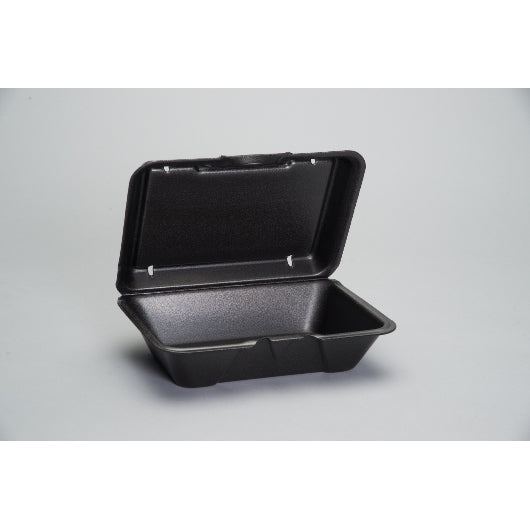 Genpak 9.19 Inch X 6.5 Inch X 2.875 Inch Black Large Deep All Purpose Foam Hinged Container-100 Each-100/Box-2/Case