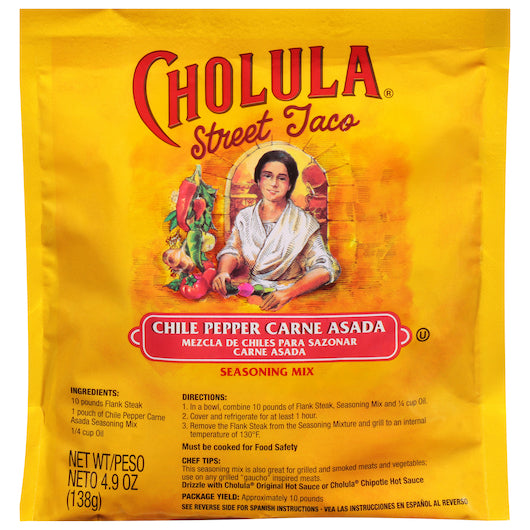 Cholula Street Taco Chili Pepper Carne Asada Seasoning Packet-4.9 oz.-6/Case