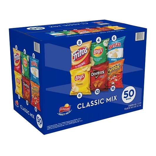 Frito Lay Classic Flavor Chips Mixed Box-100 Count-1/Case