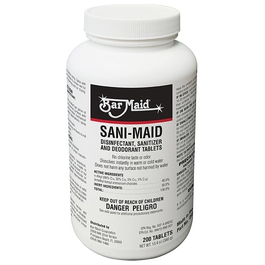 Bar Maid Sani-Maid Disinfectant Sanitizer And Deodorant Tablets-200 Count-4/Case